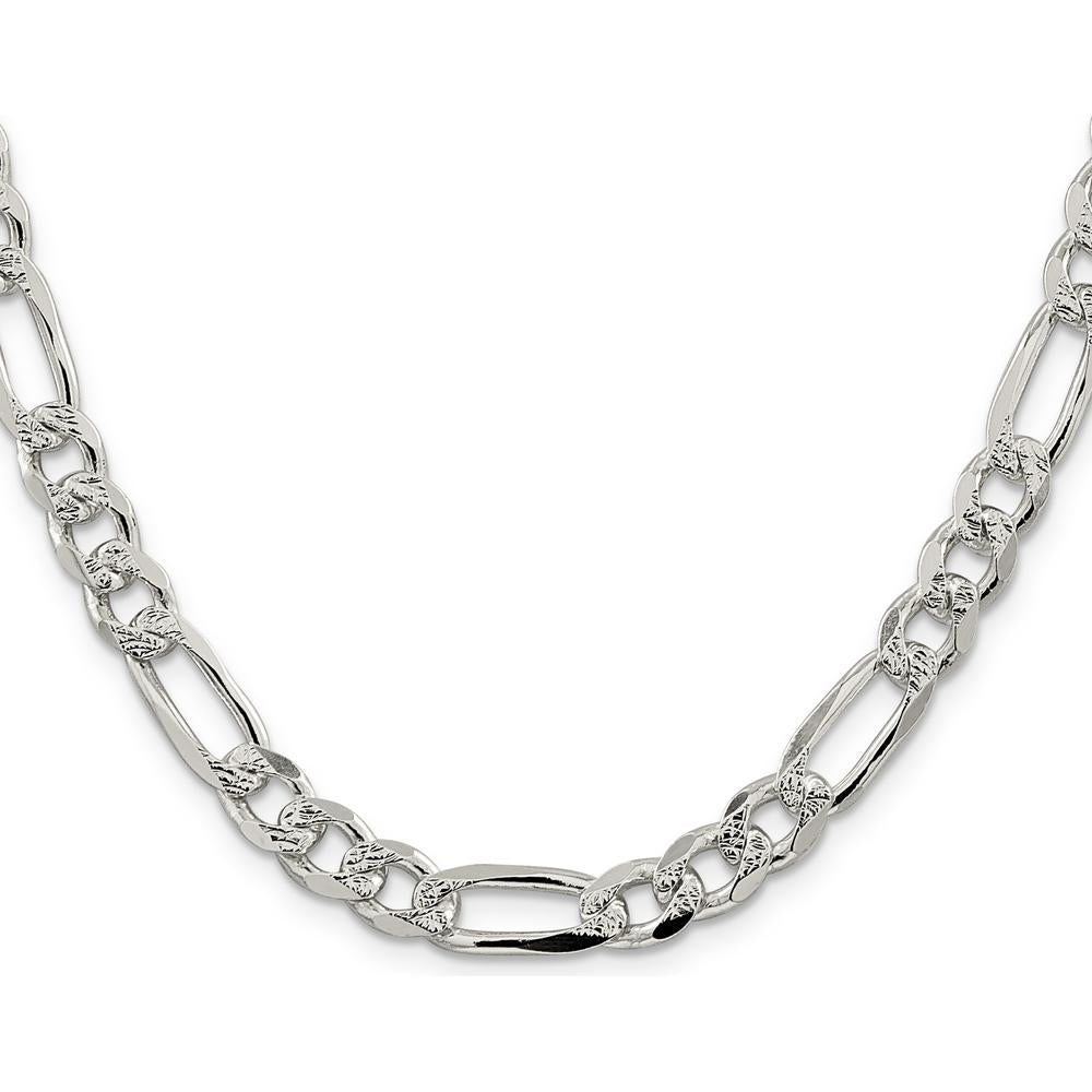 Sterling Silver 30" 8mm Pavé Flat Figaro Chain with Lobster Clasp by Lumare Gioia