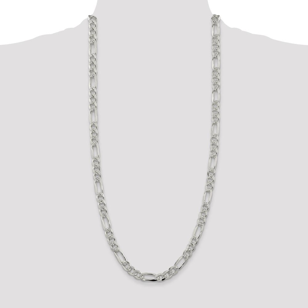 Sterling Silver 30" 8mm Pavé Flat Figaro Chain with Lobster Clasp by Lumare Gioia