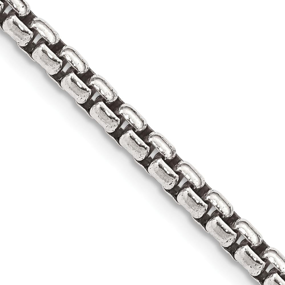Sterling Silver 30" Antiqued 3.6mm Round Box Chain Necklace by Lumare Gioia