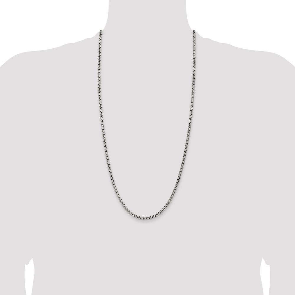 Sterling Silver 30" Antiqued 3.6mm Round Box Chain Necklace by Lumare Gioia