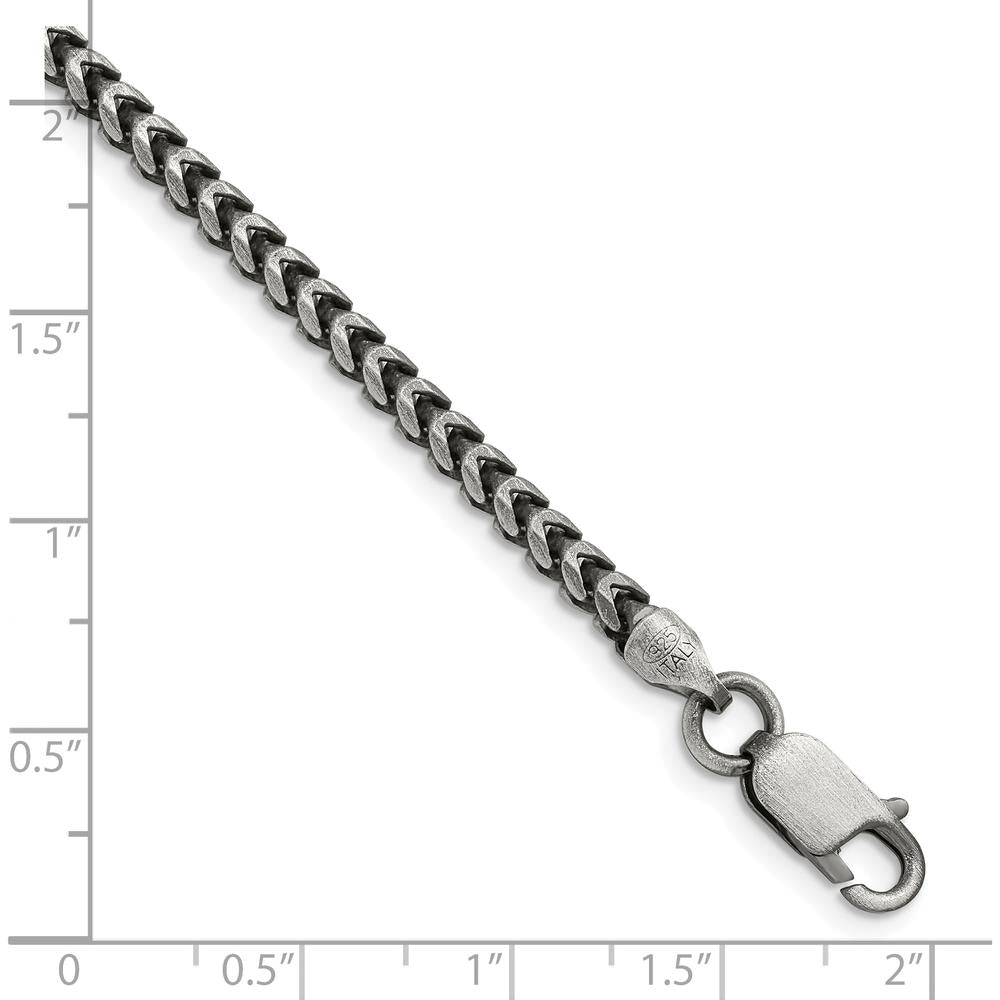 Sterling Silver 30" Antiqued Diamond-Cut Square Franco Chain - 3.1mm Width by Lumare Gioia