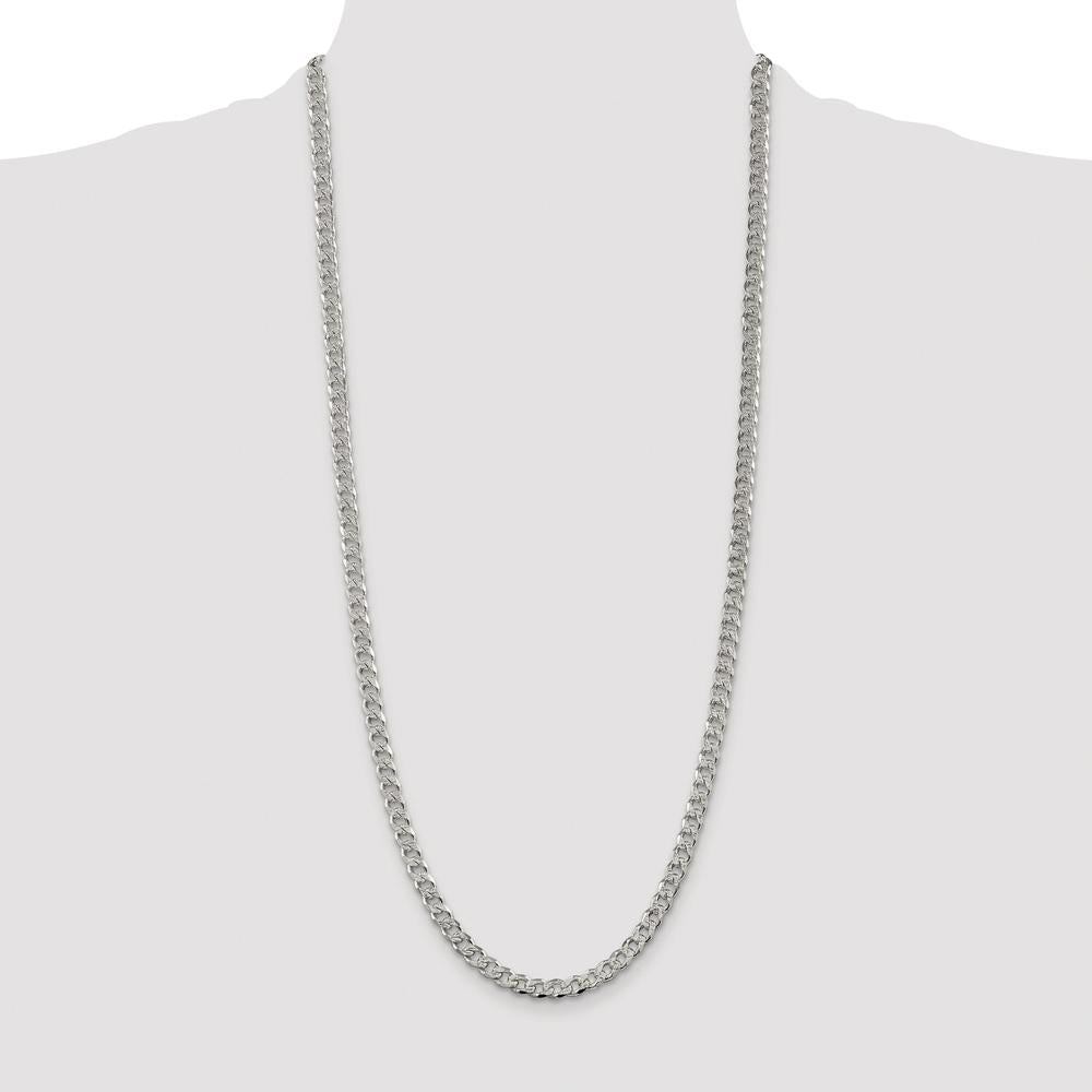 Sterling Silver 30" Pave Curb Chain Necklace - Rhodium-Plated, 5.5mm Width by Lumare Gioia