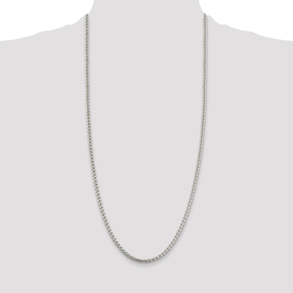 Sterling Silver 30" Polished Box Chain Necklace - 3.6mm Width by Lumare Gioia