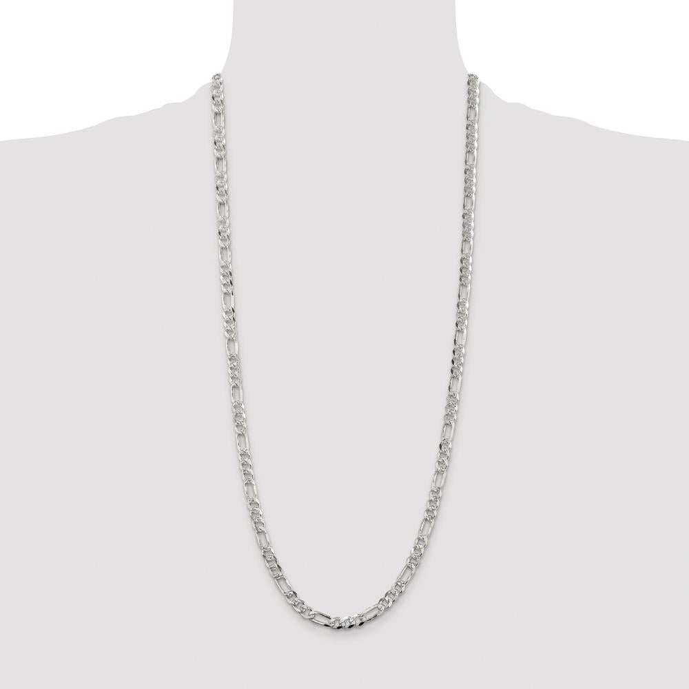 Sterling Silver 30" Rhodium-Plated Flat Figaro Chain with Pavé Finish - 5.5mm Width by Lumare Gioia