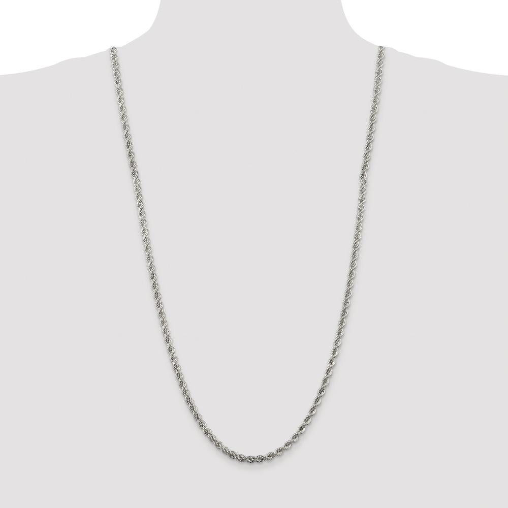 Sterling Silver 30" Rhodium-Plated Solid Rope Chain Necklace - 4.3mm Width by Lumare Gioia