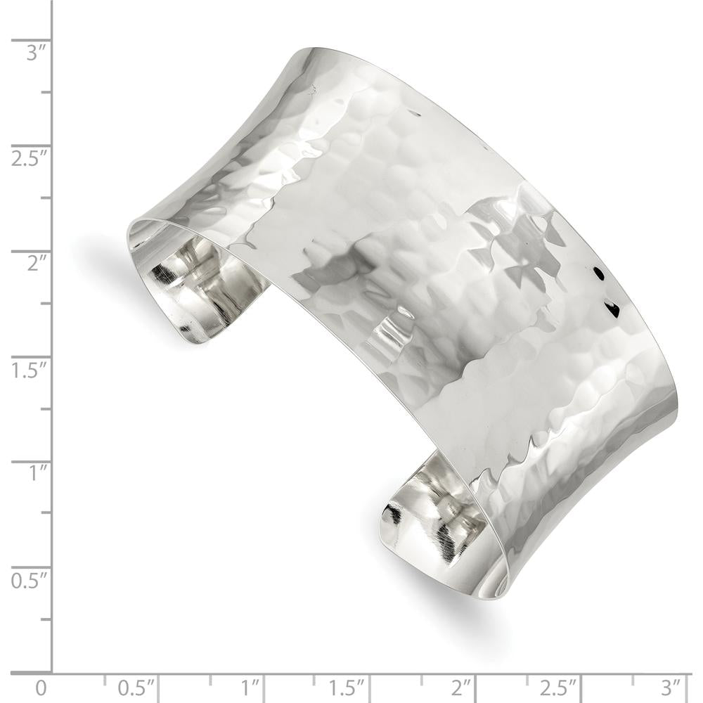 Sterling Silver 30mm Hammered Cuff Bangle - Polished Finish by Lumare Gioia
