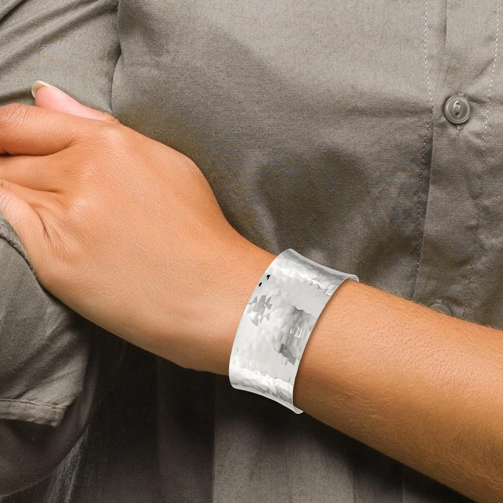 Sterling Silver 30mm Hammered Cuff Bangle - Polished Finish by Lumare Gioia