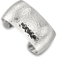Sterling Silver 30mm Polished Hammered Domed Cuff Bangle by Lumare Gioia