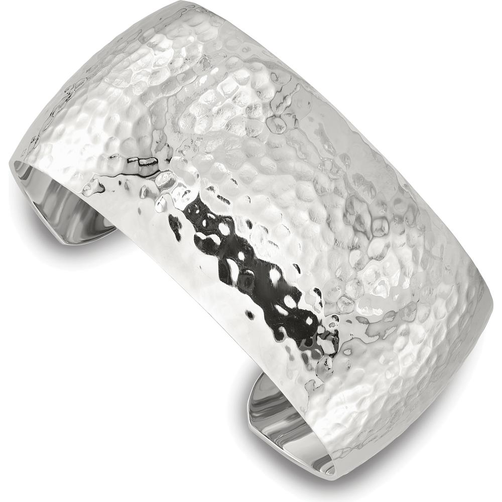 Sterling Silver 30mm Polished Hammered Domed Cuff Bangle by Lumare Gioia