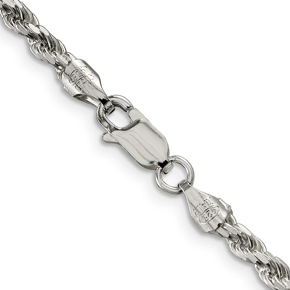 Sterling Silver 36" 3.2mm Diamond-Cut Rope Chain Necklace with Lobster Clasp by Lumare Gioia