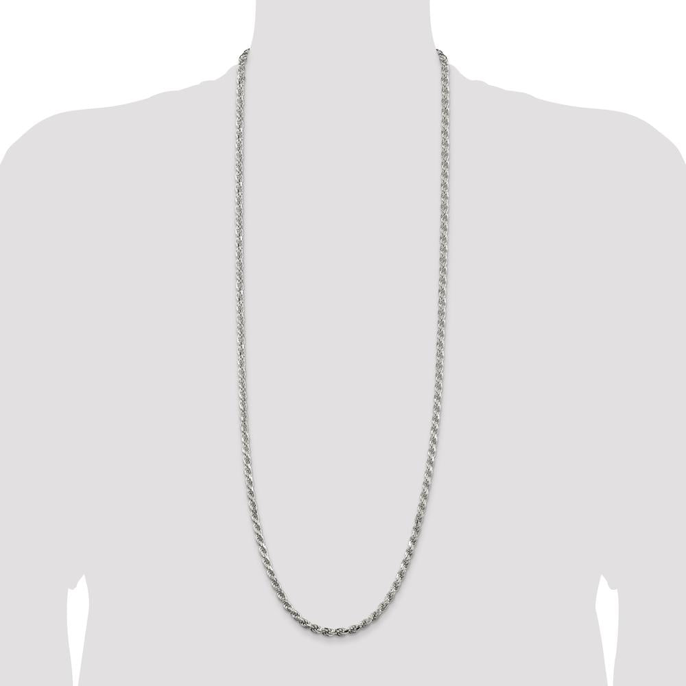 Sterling Silver 36" Diamond-Cut Rope Chain Necklace - Polished Finish by Lumare Gioia