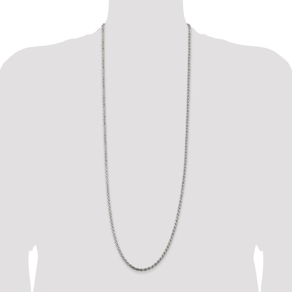 Sterling Silver 36" Rhodium-Plated Diamond-Cut Rope Chain - 3.2mm Width by Lumare Gioia