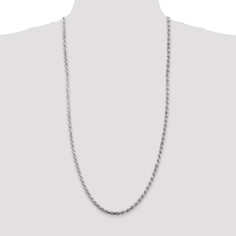 Sterling Silver 4.25mm Diamond-Cut Rope Chain Necklace - 30" Length with Lobster Clasp by Lumare Gioia