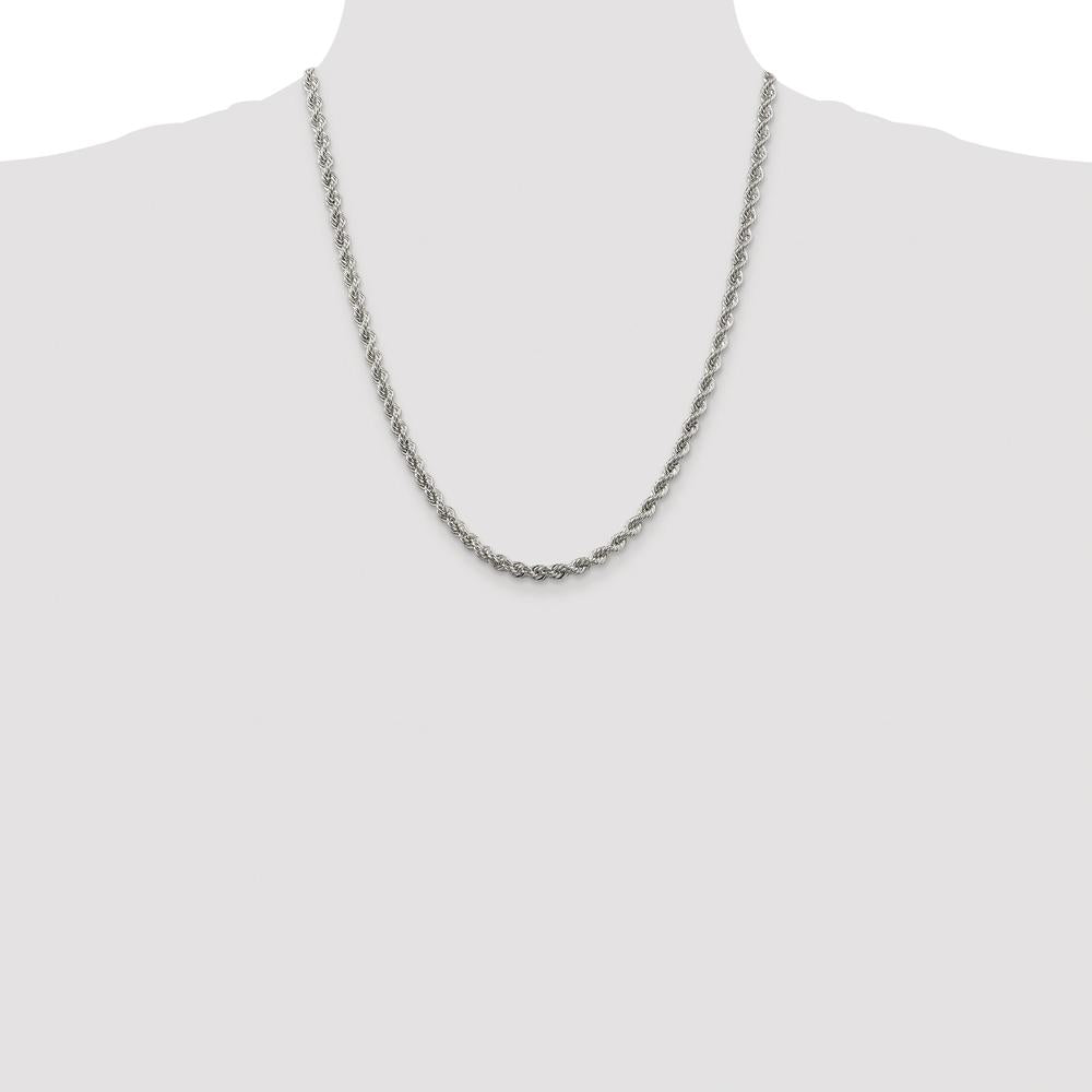Sterling Silver 4.3mm Rope Chain Necklace with Rhodium Plating - 22 Inches by Lumare Gioia