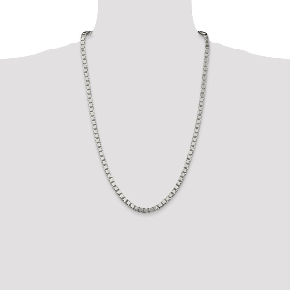 Sterling Silver 4.5mm Box Chain Necklace - 26 Inches with Lobster Clasp by Lumare Gioia