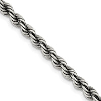 Sterling Silver 4.5mm Rope Chain with Ruthenium Plating - 20" Length by Lumare Gioia