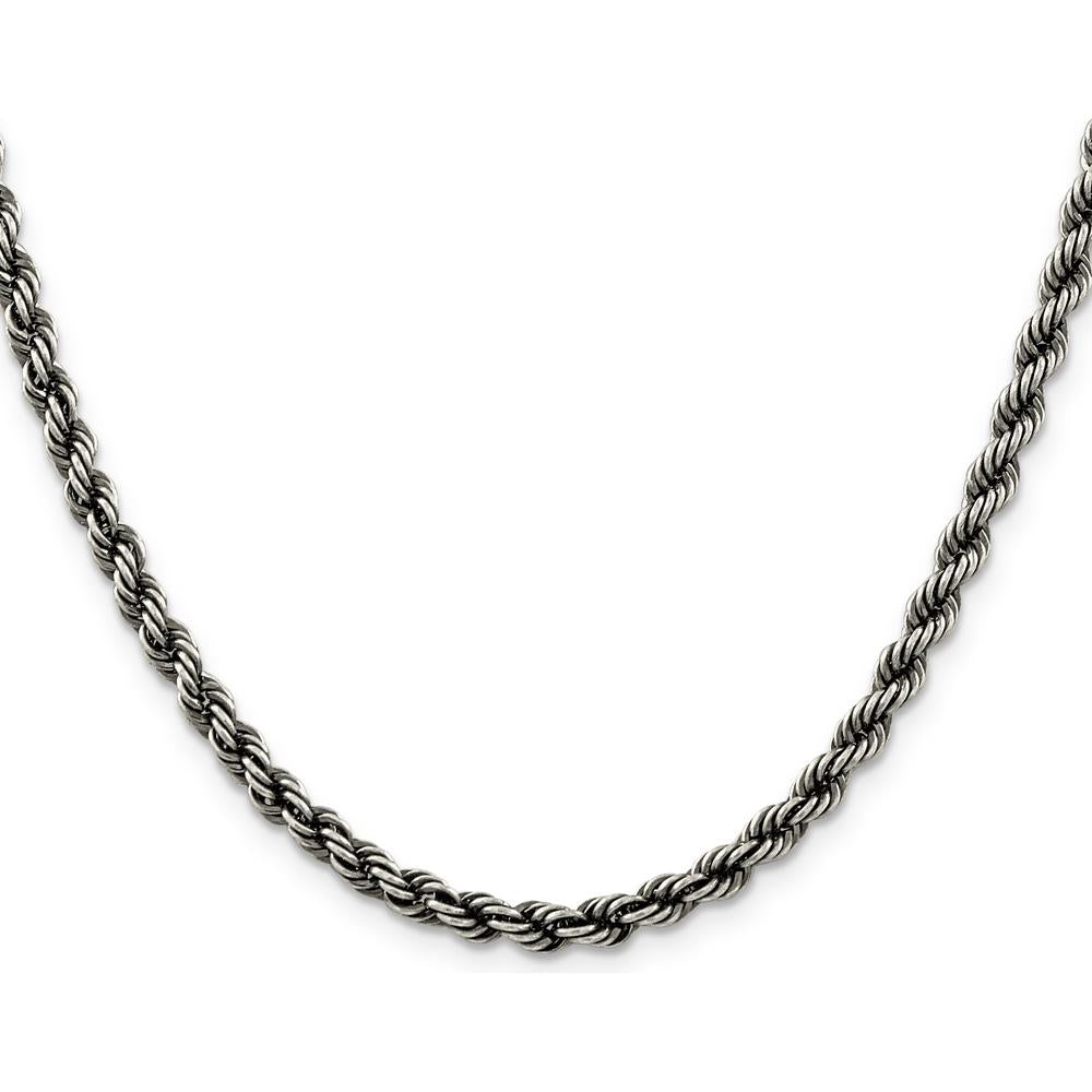 Sterling Silver 4.5mm Rope Chain with Ruthenium Plating - 20" Length by Lumare Gioia