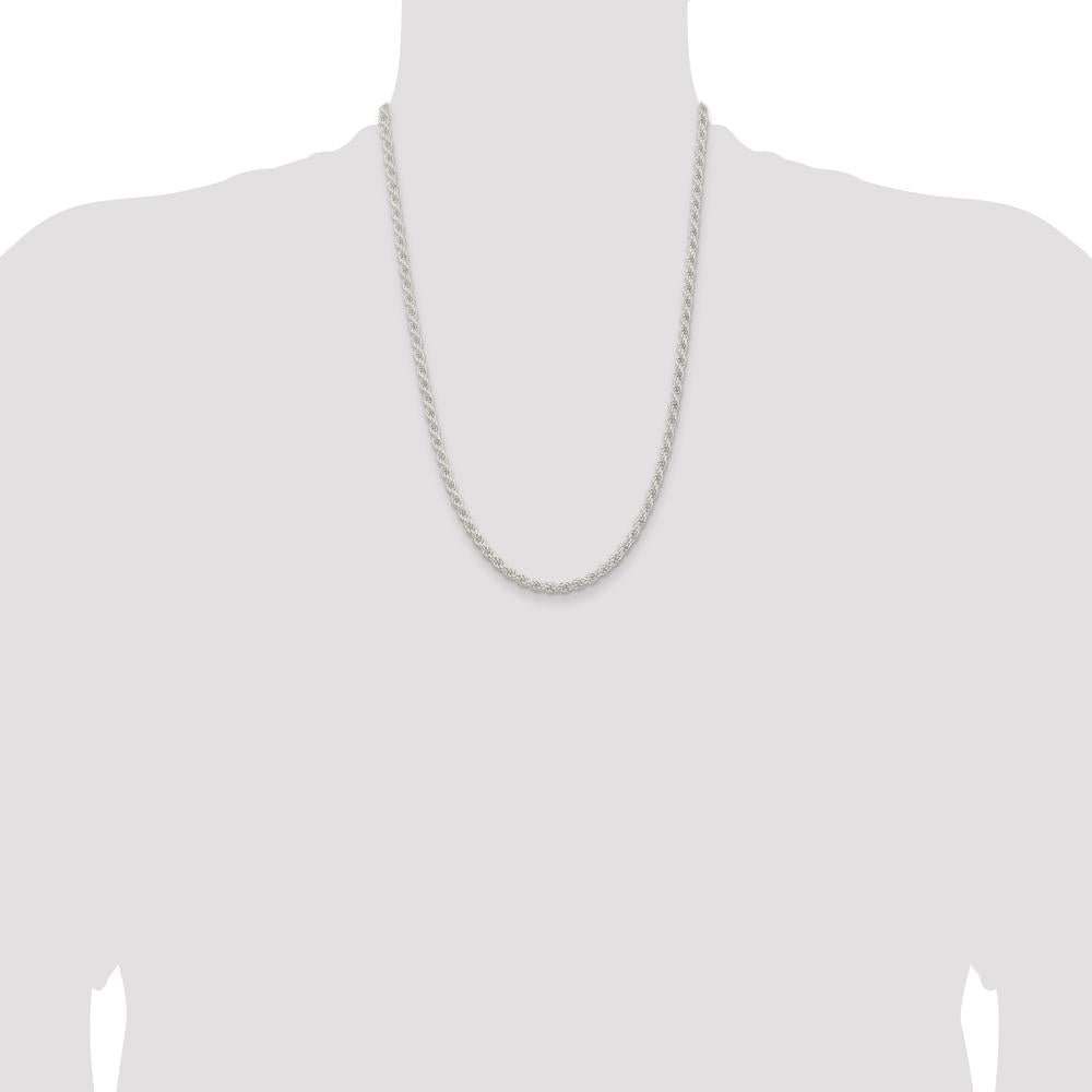 Sterling Silver 4.5mm Solid Rope Chain Necklace - 24 inches, Polished Finish, Lobster Clasp by Lumare Gioia
