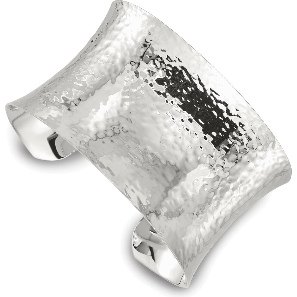 Sterling Silver 40mm Concave Hammered Cuff Bangle - Polished Finish by Lumare Gioia