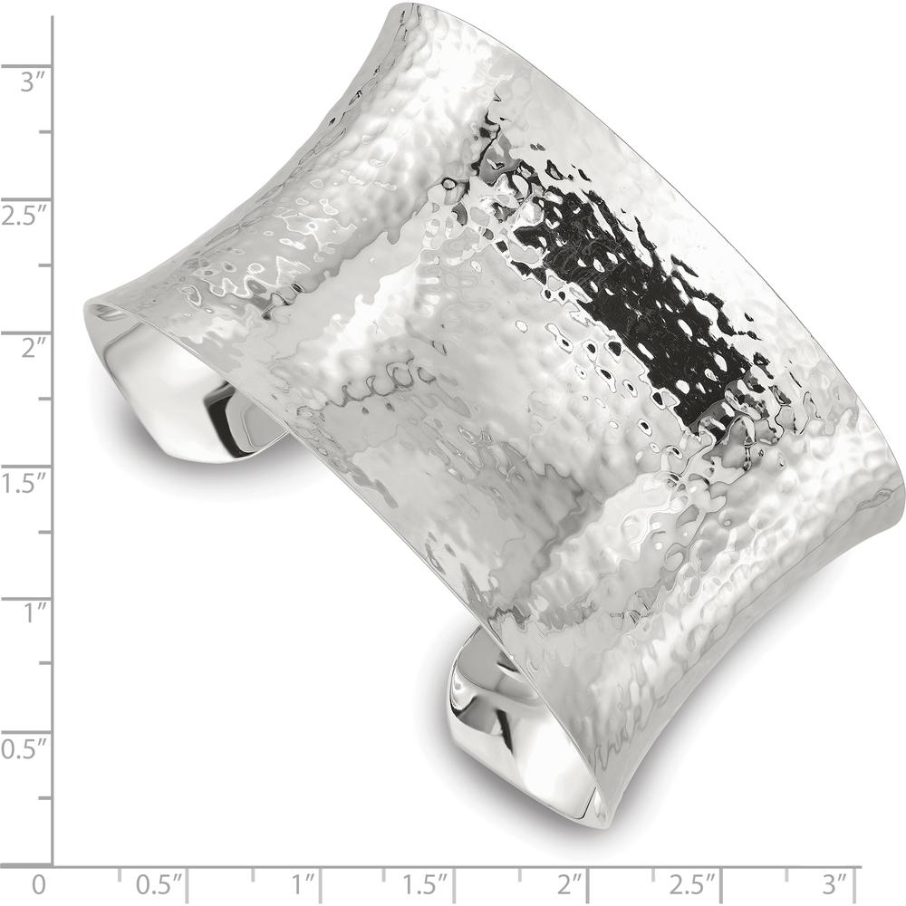 Sterling Silver 40mm Concave Hammered Cuff Bangle - Polished Finish by Lumare Gioia