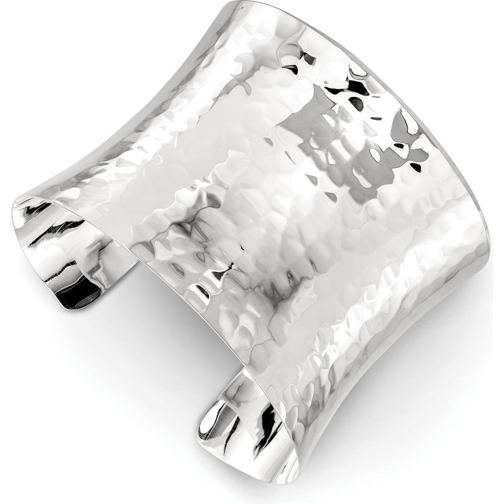 Sterling Silver 49.5mm Hammered Cuff Bangle - Polished Finish by Lumare Gioia