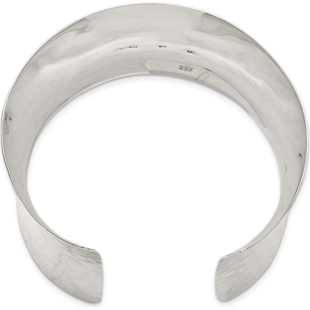 Sterling Silver 49.5mm Hammered Cuff Bangle - Polished Finish by Lumare Gioia