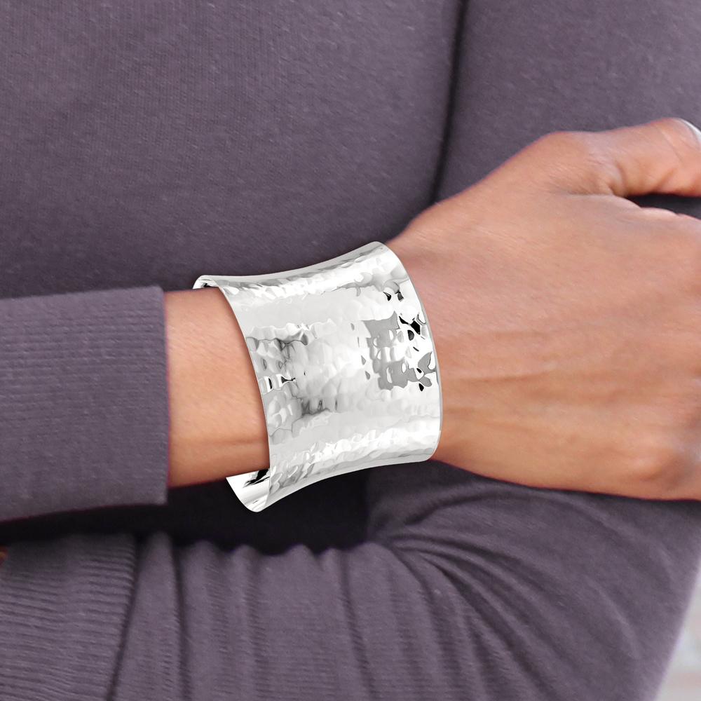 Sterling Silver 49.5mm Hammered Cuff Bangle - Polished Finish by Lumare Gioia