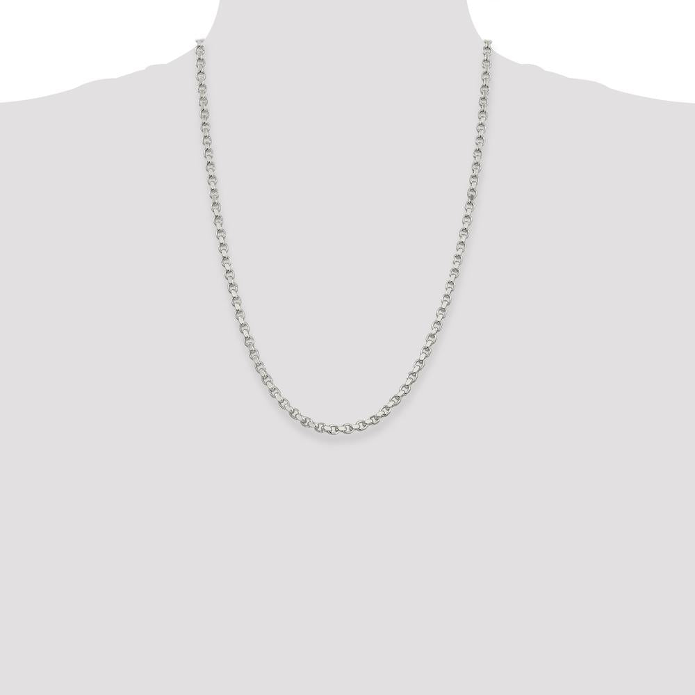 Sterling Silver 4mm Diamond-Cut Rolo Chain Necklace with Lobster Clasp - 24" Length by Lumare Gioia