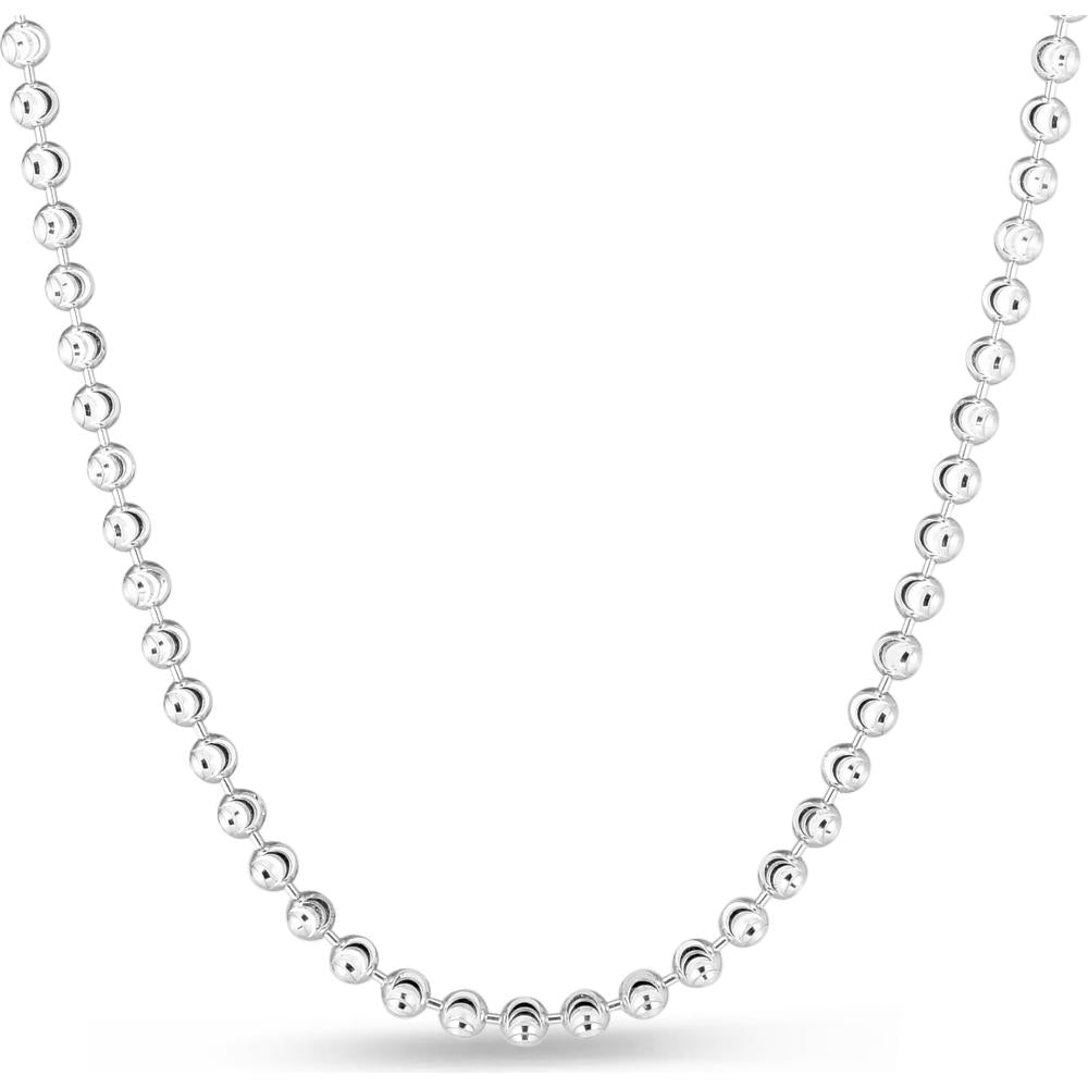 Sterling Silver 4mm Moon-Cut Bead Chain Necklace with Rhodium Finish - 20" by Orozza Fine Jewelry