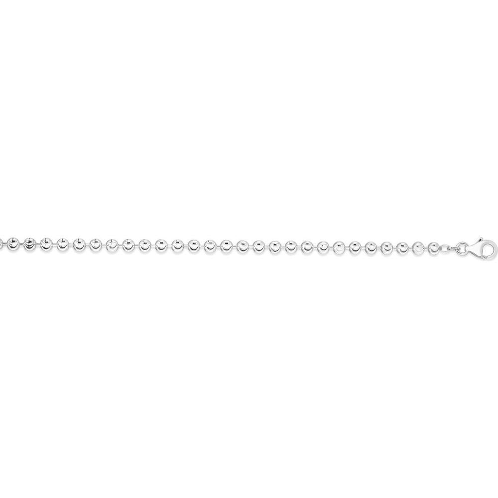 Sterling Silver 4mm Moon-Cut Bead Chain Necklace with Rhodium Finish - 20" by Orozza Fine Jewelry