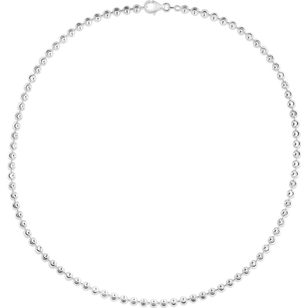 Sterling Silver 4mm Moon-Cut Bead Chain Necklace with Rhodium Finish - 20" by Orozza Fine Jewelry