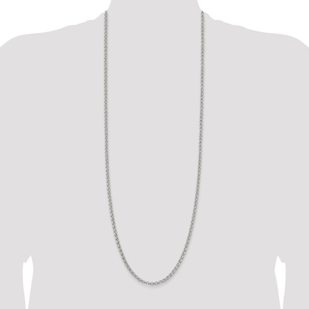 Sterling Silver 4mm Rolo Chain Necklace - 36 Inches, Polished Finish by Lumare Gioia
