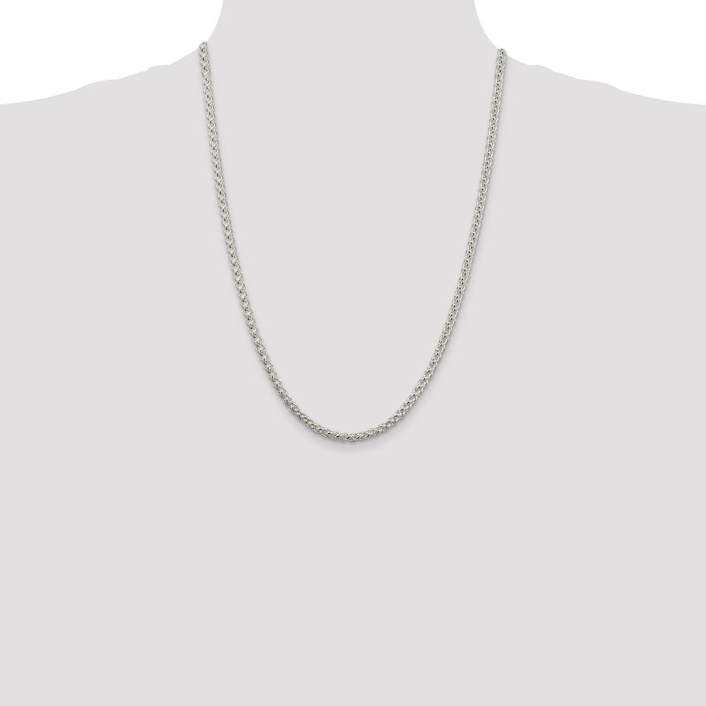 Sterling Silver 4mm Round Spiga Chain 24" with Polished Finish and Anti-Tarnish Coating by Lumare Gioia