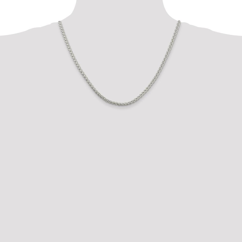 Sterling Silver 4mm Round Spiga Chain Necklace with Polished Finish - 20 Inches by Lumare Gioia