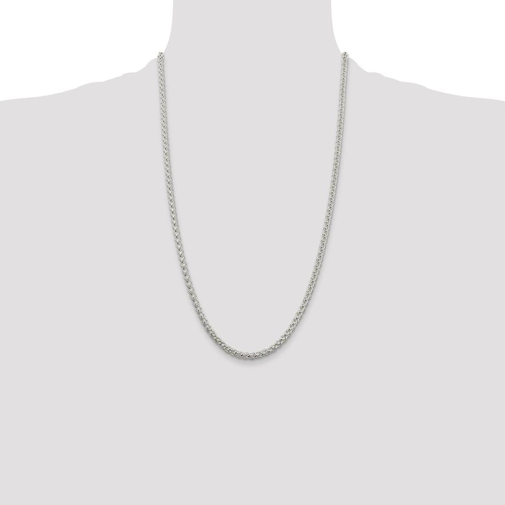 Sterling Silver 4mm Round Spiga Chain Necklace with Polished Finish - 26 Inches by Lumare Gioia