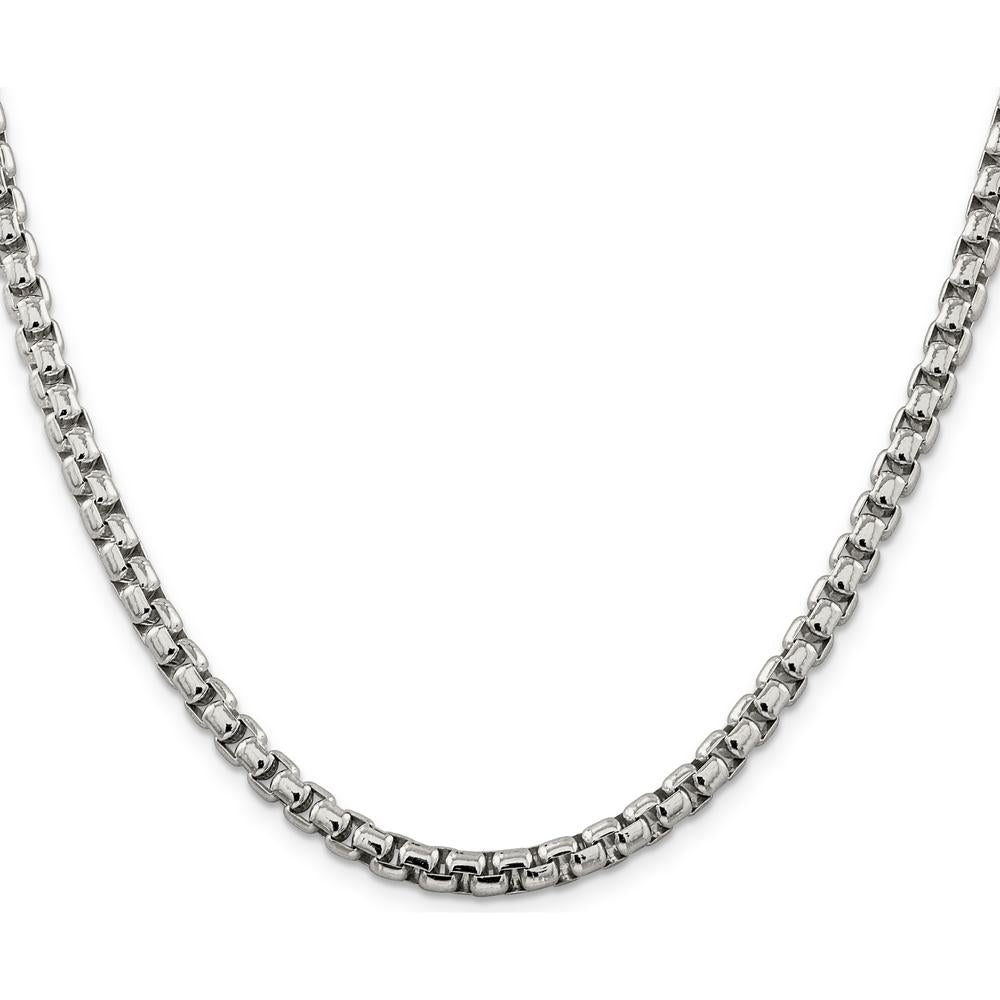 Sterling Silver 5.2mm Round Box Chain - 24" Length with Lobster Clasp by Lumare Gioia