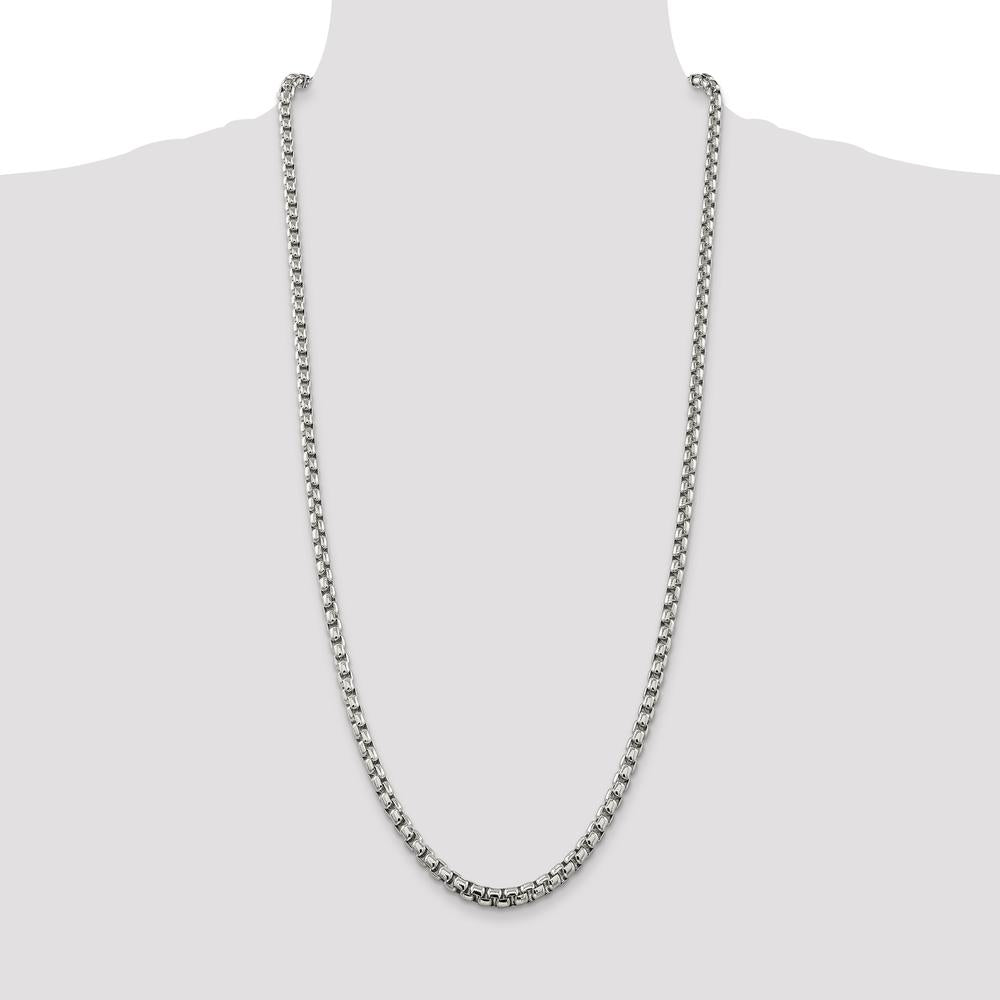 Sterling Silver 5.2mm Round Box Chain Necklace - 30 Inches with Lobster Clasp by Lumare Gioia