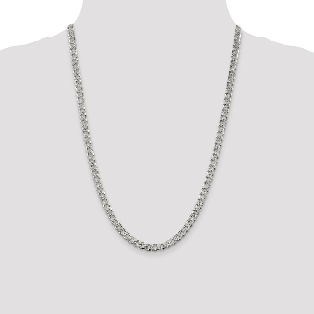 Sterling Silver 5.5mm Pavé Curb Chain Necklace - 24 Inches, Polished with Lobster Clasp by Lumare Gioia
