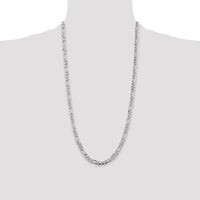 Sterling Silver 5.5mm Pave Flat Figaro Chain - 28" Polished Necklace by Lumare Gioia