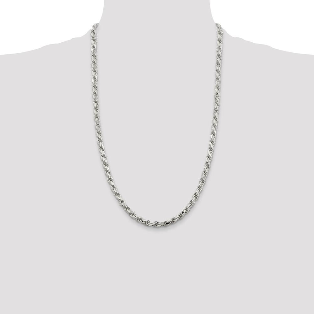 Sterling Silver 5.75mm Diamond-Cut Rope Chain Necklace - 26 Inches - Polished Finish by Lumare Gioia