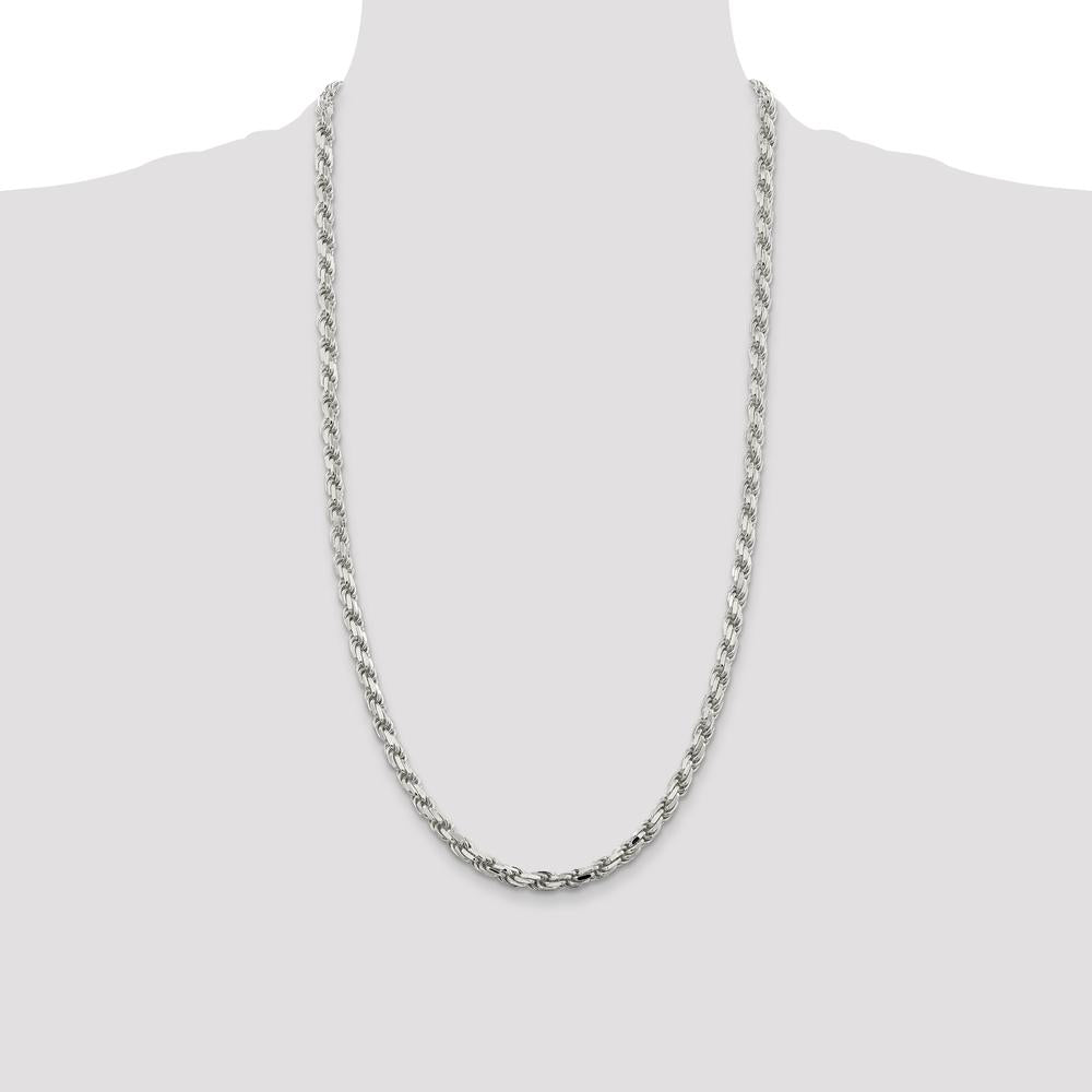 Sterling Silver 5.75mm Diamond-Cut Rope Chain Necklace - 28 Inches by Lumare Gioia