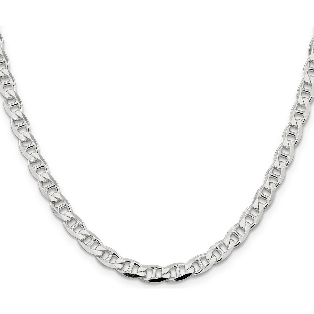 Sterling Silver 5.7mm Diamond-Cut Flat Anchor Curb Chain - 26 inches, Polished Finish by Lumare Gioia