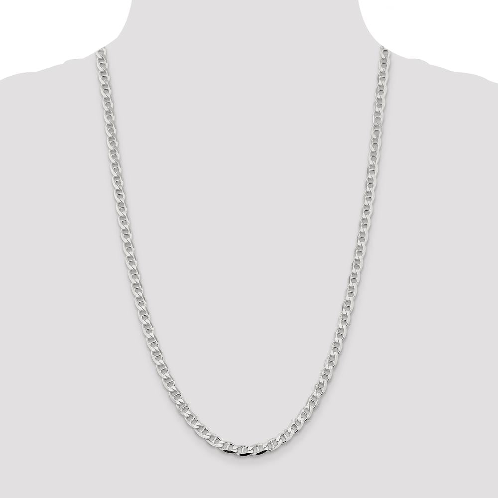 Sterling Silver 5.7mm Diamond-Cut Flat Anchor Curb Chain - 26 inches, Polished Finish by Lumare Gioia