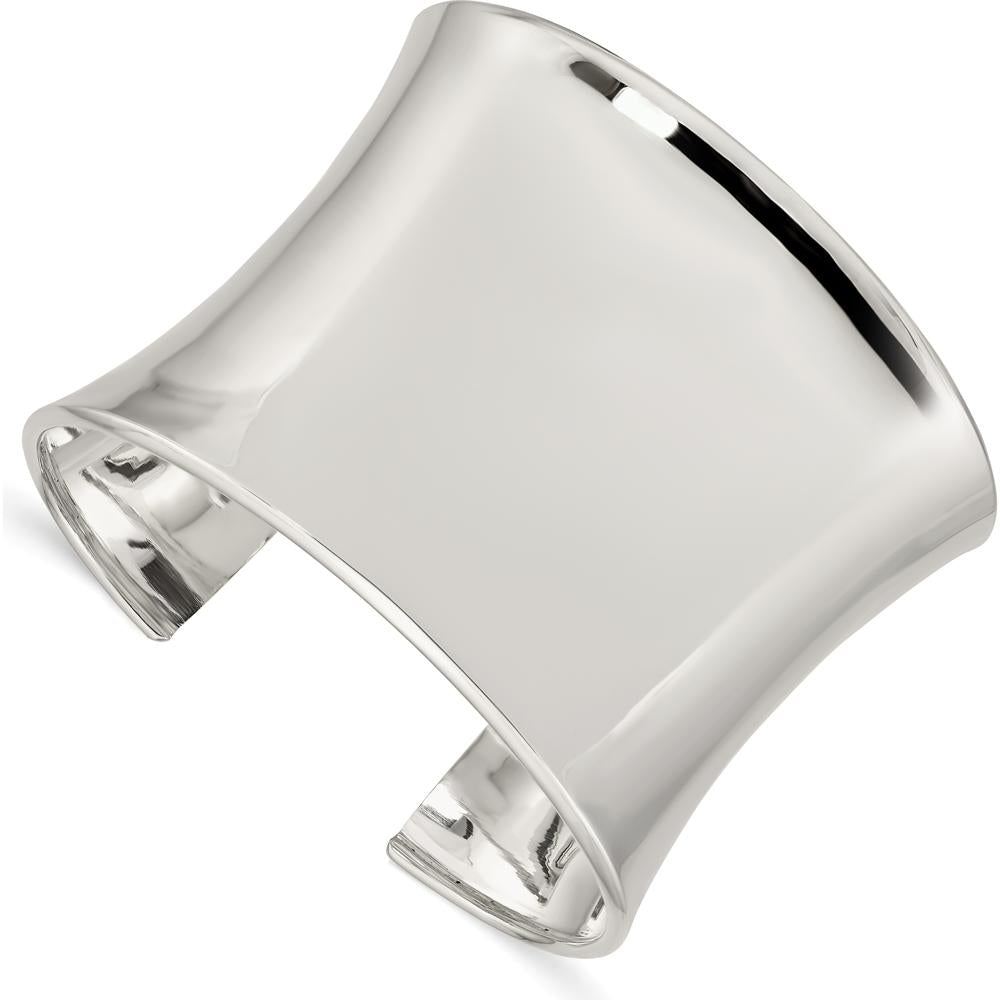 Sterling Silver 50mm Polished Cuff Bangle Bracelet - Engravable Solid Design by Lumare Gioia