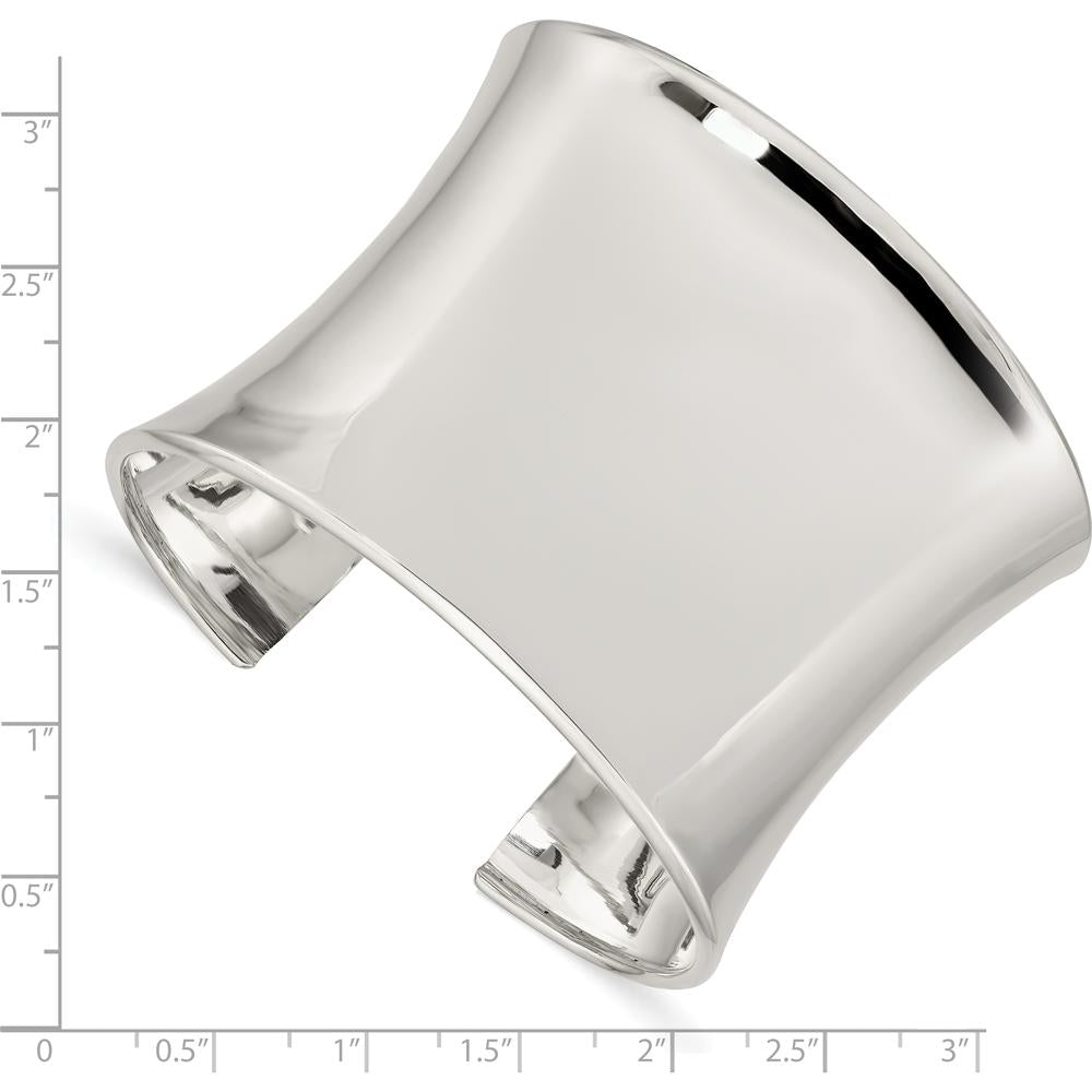 Sterling Silver 50mm Polished Cuff Bangle Bracelet - Engravable Solid Design by Lumare Gioia