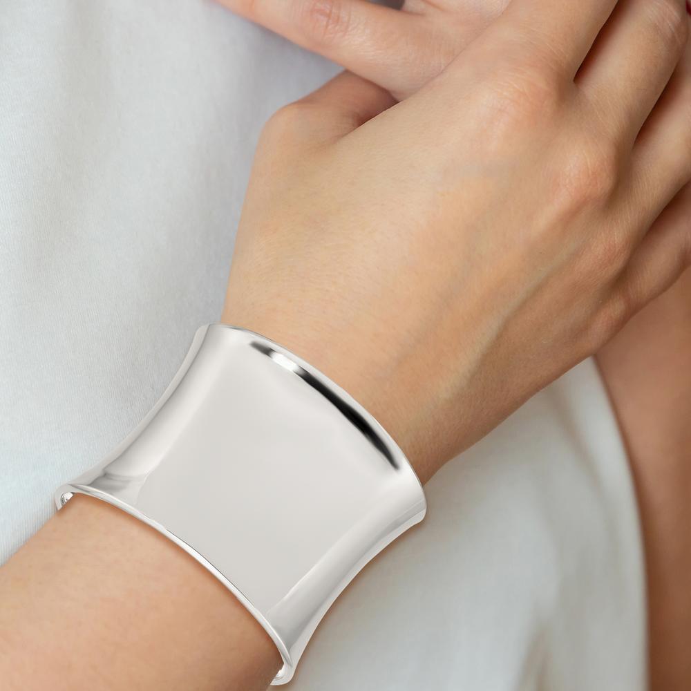 Sterling Silver 50mm Polished Cuff Bangle Bracelet - Engravable Solid Design by Lumare Gioia