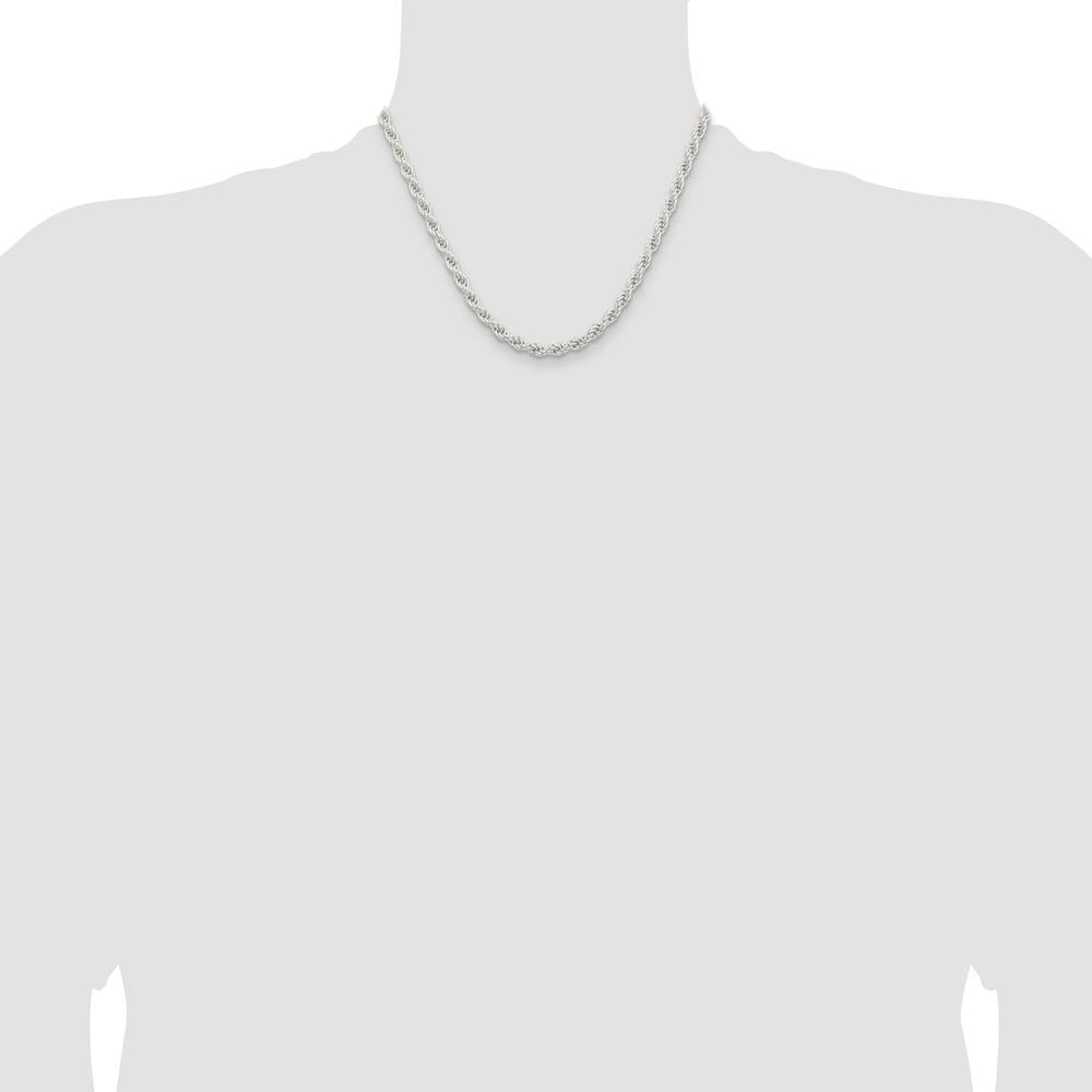 Sterling Silver 5mm Solid Rope Chain Necklace with Rhodium Plating - 18 Inches by Lumare Gioia
