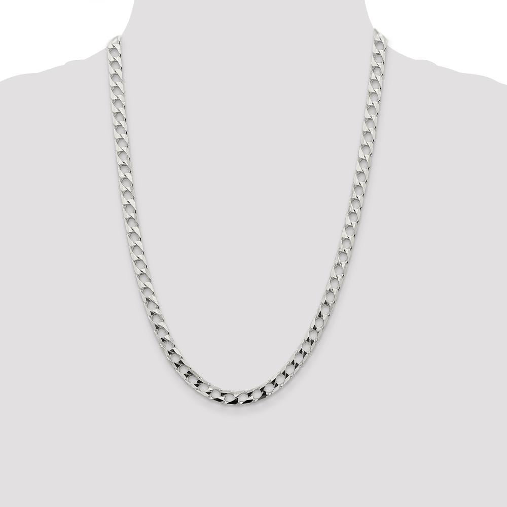 Sterling Silver 6.25mm Diamond-Cut Square Curb Chain - 24 inches by Lumare Gioia