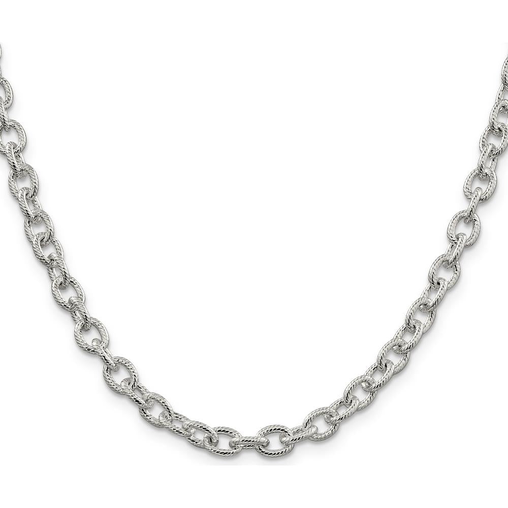Sterling Silver 6.25mm Fancy Patterned Rolo Chain Necklace - Polished Finish, 18 Inches by Lumare Gioia