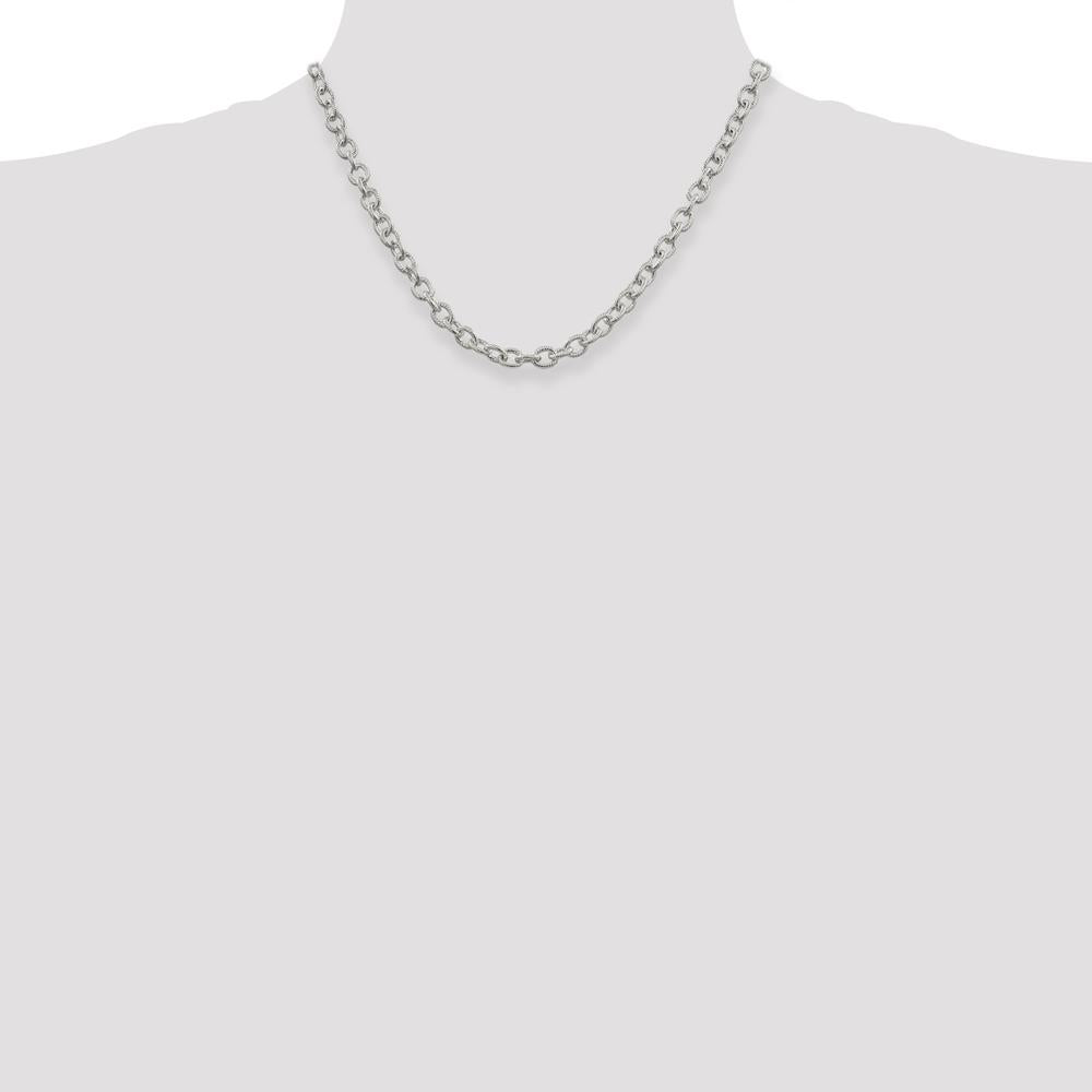 Sterling Silver 6.25mm Fancy Patterned Rolo Chain Necklace - Polished Finish, 18 Inches by Lumare Gioia